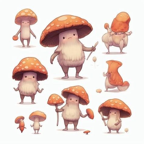 Mushroom Pictures, Character Model Sheet, Forest Creatures, Fantasy Races, Mushroom Art, Book Art Drawings, Animal Logo, Creature Art, Book Illustration