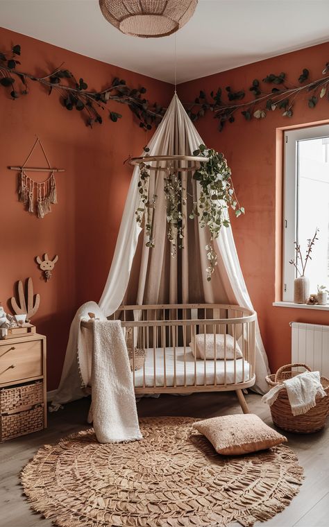 CxP49F7Tzihf2Hlb4Fhlg.webp 768×1 232 pixels Terracotta Nursery, Boho Style Room, Nursery Bed, Boho Baby Room, Newborn Room, Vintage Baby Boys, Baby Room Themes, Baby Nursery Themes, Nursery Room Design