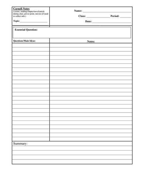 Avid Cornell Notes Template Pdf Reading Summary Worksheet, Cornell Notes Example, Chapter Summary Template, Cornell Note Taking Template, Cornell Notes Template Word, Summary Template, Cornell Notes Template, Reading Summary, Chapter Summary