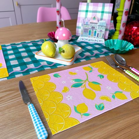 Cute kitchen decor is a must for a dopamine home! But in case you need some more convincing, here are some reasons to get my lemon placemats: 🍋 order 1 or 20, whatever your need 🍋 unique design printed by me 🍋 two sizes available (A4 & A3) 🍋 pink and yellow to make your mealtime happy 🍋 plenty more reasons to list but I’m busy printing them 😂 Find my linen placemats in the homeware section 😍🍋 Lemon Design, Colorful Aesthetic, Cute Kitchen, Linen Placemats, May 7, Soft Texture, Dining Experience, Dining Linens, Pink Background