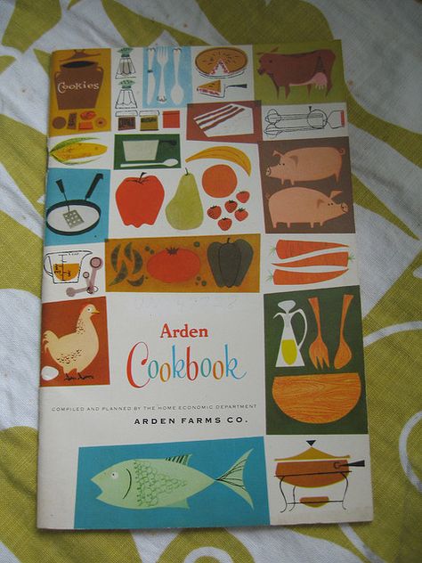 1950s or 1960s Cookbook Illustration Design Graphique, Cookbook Design, Graphic Design Collection, Mid Century Illustration, Illustration Food, Vintage Graphic Design, Vintage Cookbooks, Interaction Design, Mid Century Art