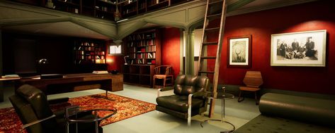 Constructing Hannibal Lecter’s Office with Unreal Engine 4 Hannibal Office, White Mansion, Library Aesthetic, Office Wallpaper, Home Library Design, Hannibal Lecter, Mansion Interior, Library Design, Dark Room