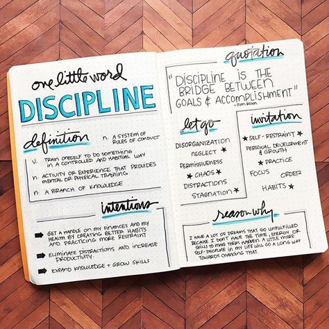 Have you chosen your word for 2017? Here's mine! In my search for the right word I realized Discipline fits for both areas I want to work on: 1) self-control (esp. financial), healthier habits and just better follow-through on goals in general, and 2) to start reading again, taking classes, and growing creative skills through daily practice.  All of the cursive titles on here are from a One Little Word stamp set by @aliedwardsdesigninc  Check out her OLW workshop and amazing products in h... Spiritually Healthy, Training Journal, Weekly Log, Healthier Habits, Goals Bullet Journal, To Do Planner, Word Of The Year, Start Reading, Bullet Journal Notebook