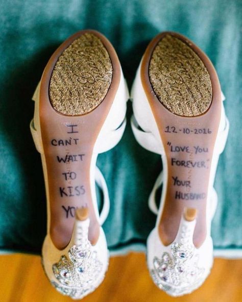 Message from groom to bride on her shoe #lovenote #shoe #message #weddingday #wedding #bride #iloveyou #shoes #weddingshoes Wedding Dress Gallery, Surprise Wedding, Dress Gallery, Shoe Tags, Future Bride, Wedding Goals, Wedding Heels, Wedding Photo Inspiration, Shoe Lover