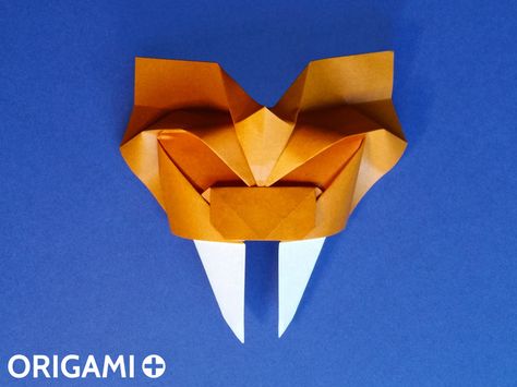 Origami Tiger, Origami Inspiration, Origami Mask, Saber Toothed Tiger, Mask Video, Tiger Mask, Origami Videos, Origami Models, Tiger Crafts