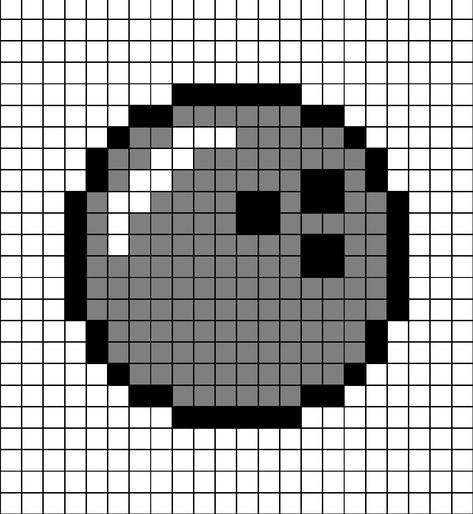 A pixel art template of a grey Bowling Ball. Bowling Cross Stitch, Bowling Cross Stitch Pattern, Character Blankets, Tiny Cross Stitch, Easy Pixel Art, Pixel Drawing, Graph Paper Art, Pix Art, Tapestry Crochet Patterns