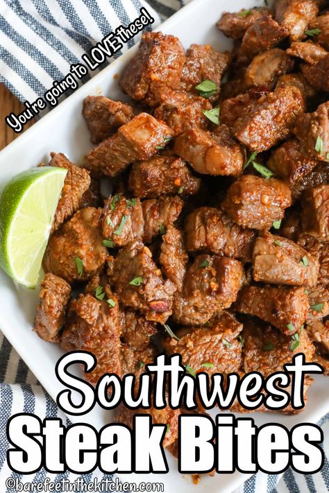 Southwest Chili Lime Steak Bites Chili Lime Steak Bites, Mexican Steak Bites, Southwest Chili, Lime Steak, Mexican Steak, Asian Steak Bites, Steak Sides, Low Fodmap Recipes Dinner, Spicy Steak