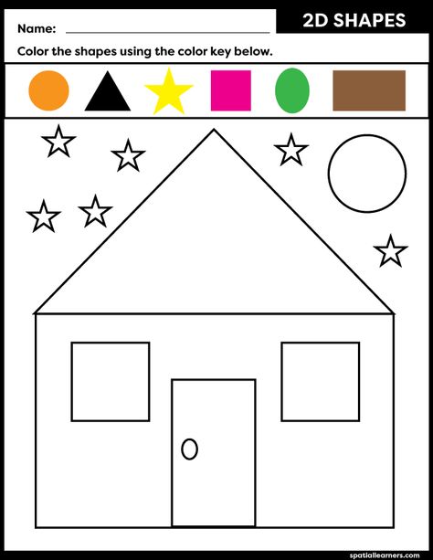 These FREE printable worksheets for kids are great for practicing spatial concepts! These 2D shapes worksheets can be used as homework, bell-ringer activity, or warm-up activity. Fun things to do with your kindergarten or grade 1 students! #freeworksheets #freeprintables #spatialreasoning #spatialawareness #activityforkids #shapesworksheets Colour Shapes Worksheet, Fun With Shapes Activity, Shapes Activity For Grade 1, Colour The Shapes Worksheet, Shapes And Colours Worksheet, Shapes Worksheet Kindergarten Activities, 2d Shapes Worksheets For Grade 1, Shapes Activity For Kindergarten, Art Worksheets For Kindergarten