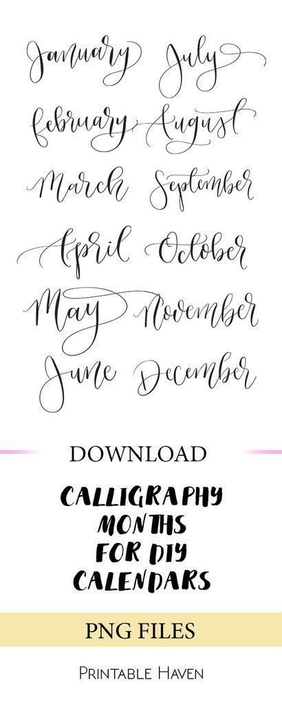 Handwriting fonts Calligraphy Months, Bullet Journal Fonts, Calendar Png, Journal Fonts, Calligraphy Name, Calligraphy Handwriting, Calligraphy Alphabet, Calligraphy Fonts, Brush Lettering