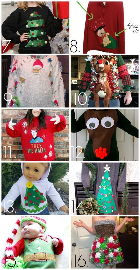 32 DIY Ugly Christmas Sweaters - C.R.A.F.T. Ugly Dress, Tacky Christmas Party, Diy Christmas Sweater, Xmas Sweaters, Tacky Sweater, Ugly Sweater Diy, Ugly Sweater Contest, Diy Ugly Christmas Sweater, Tacky Christmas Sweater