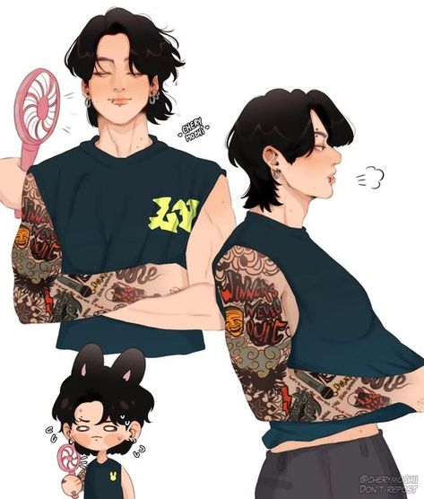 Woof Woof Bark Bark, Jungkook Tattoos, Piskel Art, Fanart Bts, Jungkook V, Vkook Fanart, Jungkook Fanart, Bts Drawings, Bts Chibi