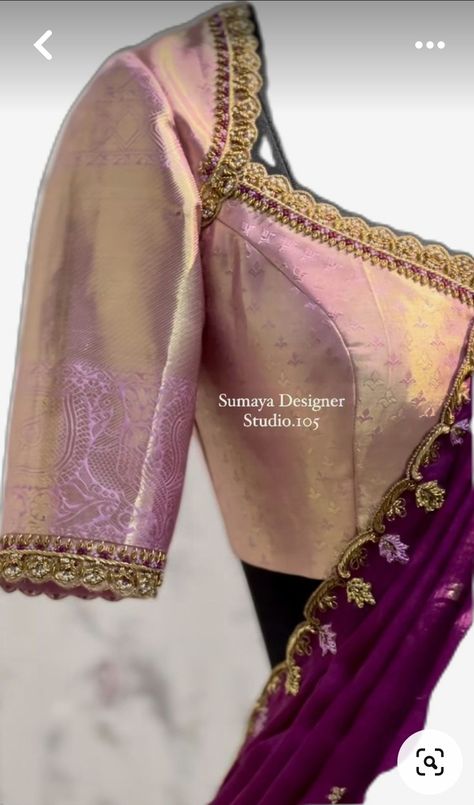 Border Blouse Sleeves Design Latest, Simply Blouse Designs, Latest Aari Work Blouse Designs 2024, Half Hands Blouse Designs, Gold Blouse Designs, Aari Blouses, Sarees Blouse, Blouse Works, Bridal Blouses