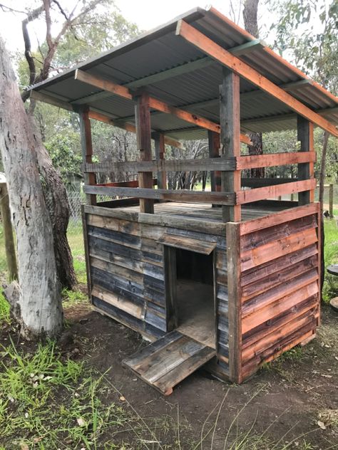 Goat Structures, Pallet Goat House, Pallet Shelter, Farm Goals, Goat Shelter, Goat Pen, Goat House, Goat Barn, Diy Chicken Coop Plans