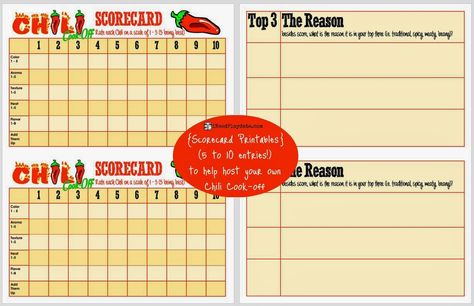 Hosting a Chili Cook-Off in 5 Easy Steps - Scorecard printable (free) Cookoff Ideas, Chilli Cookoff, Benefit Ideas, Chili Contest, Chili Chocolate, Chili Party, Chili Cookoff, Breastfeeding Snacks, Church Picnic