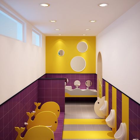 Daycare Toilet Design, Daycare Design Architecture, Creche Interior Design, Kindergarten Bathroom Design, Daycare Restroom Ideas, Preschool Bathroom Ideas, Kids Toilet Design, Kindergarten Interiors, Daycare Bathroom Ideas