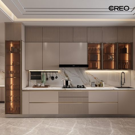 Where sophistication meets functionality. ( Creo, kitchendecor, kitchen ideas, smart kitchen, Creo Kitchens ) Kitchen Cabinet Modern Design, Neutral Kitchen Ideas, Luxury Kitchens Mansions, Luxury Kitchen Island, Bright Kitchen, Kitchen Sink Design, Decorative Stand, Modern Kitchen Cabinet Design, Kitchen Decor Apartment