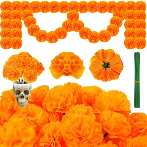 PRICES MAY VARY. 💖Rich Amount and Size - Package include 100pcs marigold flower heads and 100pcs stems. The marigolds artificial flowers measures 4-5 cm/2”. The stem measures about 15cm/ 5.9” in length. Fake marigold might be little squashed during its transit, you can try a blow dryer to sort out the petals to make the flowers more vivid 🥳Day of the Dead Decorations - The Day of the dead decor are beautiful and vivid and suitable for floral arrangements or make a marigold wreath. Perfect for Diwali Party Decorations, Marigold Wreath, Diwali Flowers, Day Of The Dead Decorations, Marigold Garland, Dia De Los Muertos Decorations Ideas, Orange Marigold, Day Of The Dead Halloween, Altar Ideas