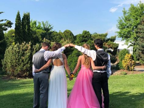 Airport Prom Pictures, School Dance Photography Poses, Funny Group Prom Pictures, Dance Picture Ideas School, Outside Prom Pictures, Grand March Poses Prom, 2 Couples Prom Pictures, Prom Picture Ideas For Friends Group Poses Couple, Fun Prom Poses Friend Pics