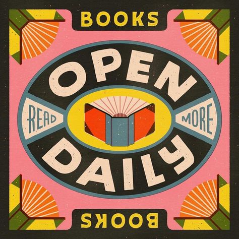 Books Open Daily Lettering by Mary Kate McDevitt Jamaica Design, Mary Kate Mcdevitt, Books Open, Old Library, I Land, Read More Books, Palette Inspiration, Ipad Lettering, Shop Sign