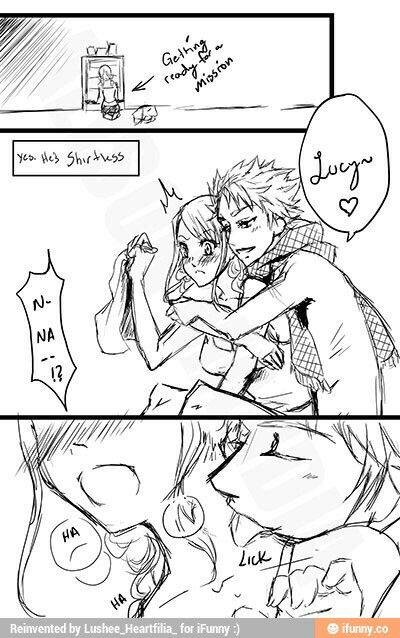 One of the lovers loving mishap, maybe he is possessed. Kai? Nalu Lemon, Nalu Comics, Natsu E Lucy, Fairy Tail Funny, Fairy Tail Comics, Fairy Tail Family, Natsu Fairy Tail, Fairy Tail Natsu And Lucy, Fairy Tail Pictures