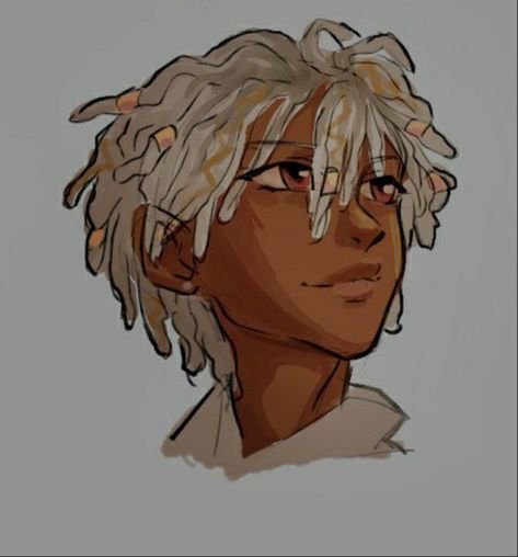 Black Anime Guy With White Hair, White Hair Dark Skin, Guys With White Hair, Boy With White Hair, White Dreads, Blonde Dreads, Art Sketches Doodles, Black Person, Grunge Art