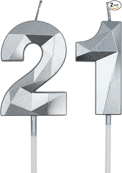 Amazon.com: 21st & 12th Birthday Candles for Cake, Silver Number 21 12 3D Diamond Shaped Candle Birthday Decorations Party Supplies for Girls, Boys, Women or Men : Home & Kitchen Candles For Cake, Candle Birthday, Number 21, 3d Diamond, Shaped Candle, Diamond Decorations, Silver Numbers, 12th Birthday, Decorations Party