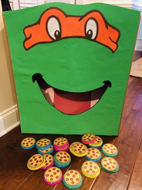 Ninja Turtle Theme Party Decor, Ninja Turtle Games For Party For Kids, Ninja Turtle Party Decor, Ninja Turtle Birthday Party Games, Ninja Turtle Birthday Games, Ninja Turtle Desserts, Tmnt Food Ideas, Ninja Turtles Birthday Party Ideas Games, Tmnt Party Games