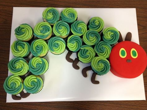 Preschool Cupcakes! One Hungry Caterpillar, Caterpillar Cupcakes, Hungry Caterpillar Cupcakes, Hungry Caterpillar Cake, Very Hungry Caterpillar Party, Very Hungry Caterpillar Birthday, Caterpillar Cake, The Hungry Caterpillar, Caterpillar Party