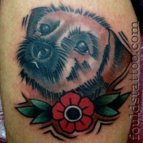 Border Terrier Owl Tat, Terrier Tattoo, Dog Portrait Tattoo, Fun Walk, Irish Terrier, Tattoo Traditional, Border Terrier, Brown Dog, Dog Tattoo