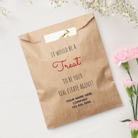 Real Estate Agent Treat Favor Bag | Zazzle Realtor Goodie Bags, Real Estate Giveaway Ideas, Real Estate Door Knocking Ideas, Cookie Favors Packaging, Ortho Marketing, Real Estate Marketing Gifts, Real Estate Client Gifts, Realtor Ideas, Realtor Templates