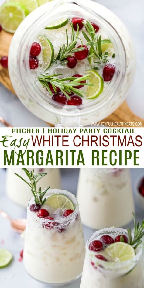 A White Christmas Margarita Pitcher Recipe that will not disappoint. This creamy coconut margarita with lime juice, tequila, coconut water and cranberries tastes like summer and looks like Christmas in a cup. It is sure to be a hit at your holiday party and guaranteed to give you the merriest of holidays! #pitcher #cocktailrecipes #holidayrecipes #christmasrecipes White Christmas Margarita Pitcher, Christmas Margarita Pitcher, Christmas Margarita Recipe, Margarita Pitcher Recipe, Christmas Margaritas, White Christmas Margarita, Christmas In A Cup, Margarita Pitcher, Holiday Margaritas