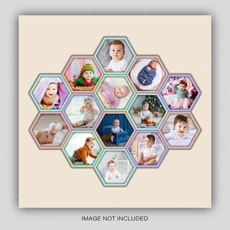 Photo Frame Collage, Hexagon Photo, Frame Collage, Framed Photo Collage, Photo Collage Template, Collage Template, Vector Template, Collage Frames, Photo Collage