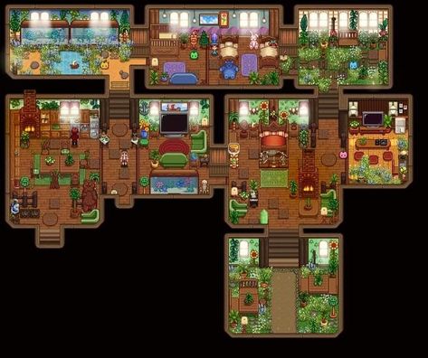 Stardew Valley Farm Interior, House Design Stardew Valley, Stardew House Design, Stardew Valley Room Design, Stardew Valley House Interior Design, Stardew Valley Living Room, Stardew House Interior, Stardew Valley House Design, Stardew Valley Interior Design