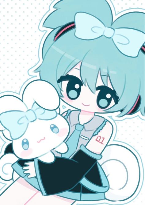 Miku And Cinnamoroll Pfp, Hatsune Miku And Cinnamoroll, Miku And Cinnamoroll, Miku Pfp, Miku Hatsune Chibi, Dibujos Anime Chibi, Miku Hatsune Vocaloid, Images Kawaii, Vocaloid Characters