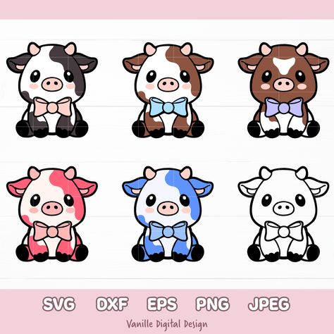 Cute Stickers Printable, Cricut Project Ideas, Cow Svg, Cartoon Cow, Baby Cow, Free Printable Art, Cute Animal Clipart, Stickers Printable