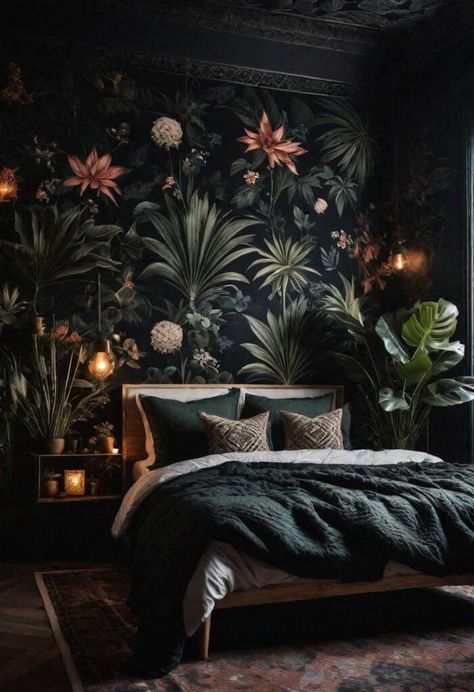 Dark Boho Bedroom Design Ideas - Cozy, Chic, and Eclectic Inspirations Dark Moody Bedroom, Dark Boho Bedroom, Bedroom Dark, Dark Boho, Boho Bedroom Design, Moody Bedroom, Dark Bedroom, Dark Home Decor, Sanctuary Bedroom