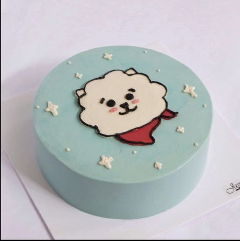 RJ BT21 Seokjin Jin bento cake Rj Bt21 Cake Design, Rj Cake Bt21, Kpop Cookies Ideas, Bt21 Cake Design, Bt21 Cake Ideas, Tata Cake Bt21, Cake Bt 21, Korean Cake Bt21, Jin Birthday Cake