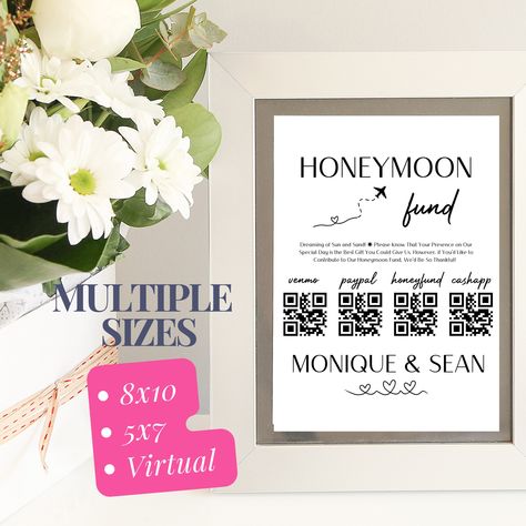 Wedding Honeymoon Fund Sign | Cash Gift Sign | Wedding Qr Code Sign Printable HoneyFund Qr Code Sign | Wedding Cash Gift Canva Template SIGN by EnchantedKnotsPrints on Etsy Autumn Wildflowers, Wedding Cash Gift, Wedding Honeymoon Fund, Honeymoon Fund Sign, Wedding Qr Code, Wildflowers Wedding, Qr Code Sign, Honeymoon Fund, Dream Honeymoon