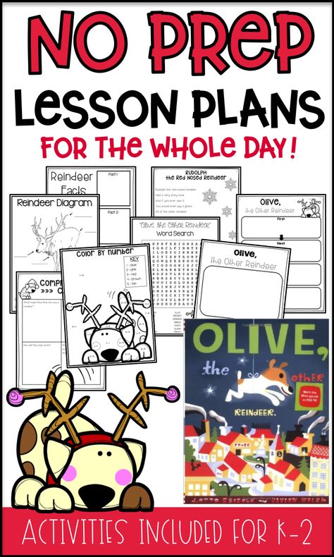 Reindeer Activities First Grade, Christmas Read Alouds 2nd Grade, Christmas Read Alouds With Activities, Week Before Christmas Break Activities, Olive The Other Reindeer Activities, Reindeer Lesson Plans, Christmas Sight Word Activities, Reindeer Activities, Ela Kindergarten