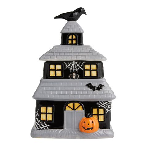 Haunted House Figural Ceramic Cookie Jar - World Market Gothic Haunted House, Halloween Cookie Jar, Vampire Bats, Halloween Entertaining, Ceramic Cookie Jar, Whimsical Halloween, Halloween Haunted Houses, Halloween Haunt, Storage Container