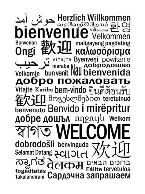 Welcome Sign In Different Languages, Welcome In Different Languages, Chicks Craft, Welcome Boards, School Theme, Different Languages, Discover Card, School Themes, Black And White Posters