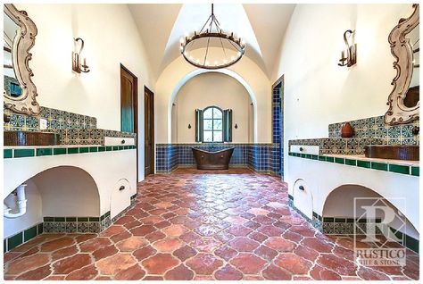 antique riviera saltillo tile Saltillo Tile Floor, Mexican Style Decor, Spanish Style Bathrooms, Spanish Bathroom, Spanish Style Decor, Saltillo Tile, Spanish Decor, Colonial Style Homes, Floor Tile Design