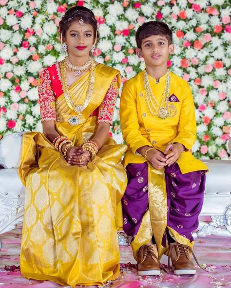 @samtaandshrutistudio on Instagram: “Client diaries 😍 the big boy looking handsome in our a mustard sherwani with purple block printed dhoti for his dhoti ceremony…” Dhoti Function, Dhoti Ceremony, Kids Saree, Boy Dresses, Saree Function, Looking Handsome, Kids Indian Wear, Vaddanam Designs, Saree Drape