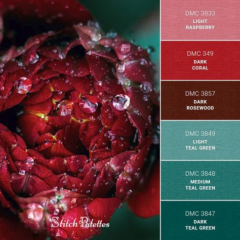 Embroidery Color Palette, Teal Color Palette, Christmas Palette, Christmas Colour Schemes, Dark Teal Green, Christmas Color Palette, Teal Green Color, Purple Color Palettes, Red Color Schemes