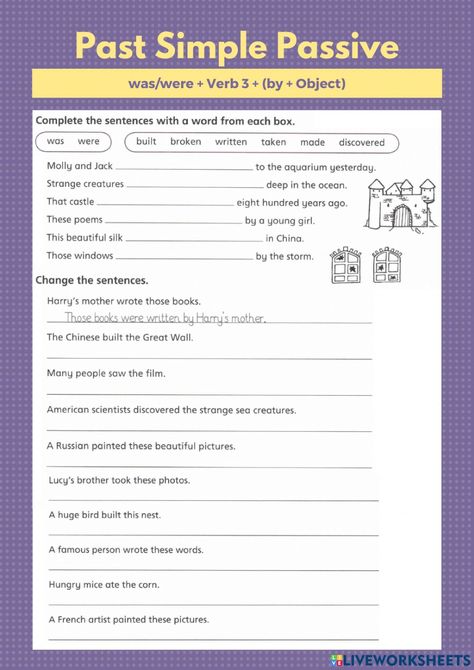 Past Passive Worksheet, Passive Worksheet, Language Acquisition Theories, Past Simple, Language Acquisition, Past Tense, English As A Second Language (esl), English As A Second Language, Interactive Activities