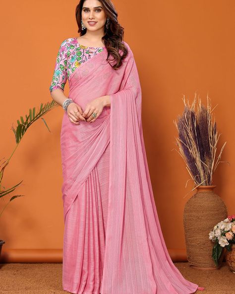 Catalog No: 14373 🥰 Price INR: 599/- Fabric: Saree : Polyester Zari , Blouse : Banglori 💃Follow For More Updates💃 👉@fashionfilmi 👈 Whatsapp +91 7016553642 . Team –Anishka Creation (Since 2021) 🔵This Store Registered Under Anishka Creation🔵 #anishkacreation #navratrichaniyacholi #ethnicwear #ethnicwear #partywear #indianpartywear #awesome #weddingstyle #pursuepretty #ootdfashion #modern #indianwear #indiancouture #gold #fashionaddict #blue #traditional #ootd #indowestern #indianstyle #india... Printed Saree Blouse Design, Lehenga Palazzo, Pink Chiffon Saree, Shimmer Saree, Saree Blouse Design, Bollywood Dress, Twitter Artist, Plain Saree, Indian Party Wear