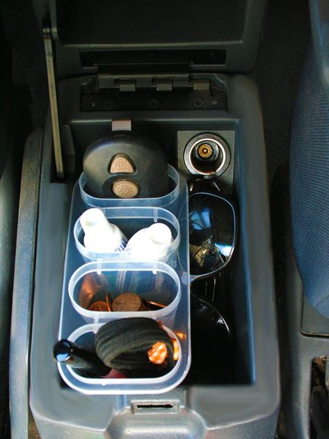 HGTV.com shares tips on how to organize your car with items you can find at the dollar store. Car Organization Diy, Car Console, Makeup Organization Vanity, Dollar Store Hacks, Organizing Hacks, Car Essentials, Console Organization, Clean Your Car, Car Cleaning Hacks