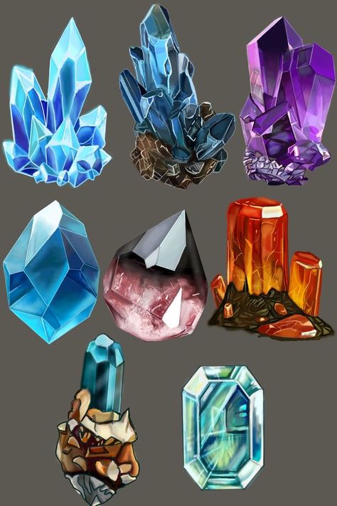 Gem Drawing Crystals, Crystals Concept Art, Crystal Reference Drawing, Crystals Digital Art, Crystals Drawing Reference, Fantasy Gemstone Art, Crystal Drawing Tutorials, How To Draw Crystals, Fantasy Crystal Art