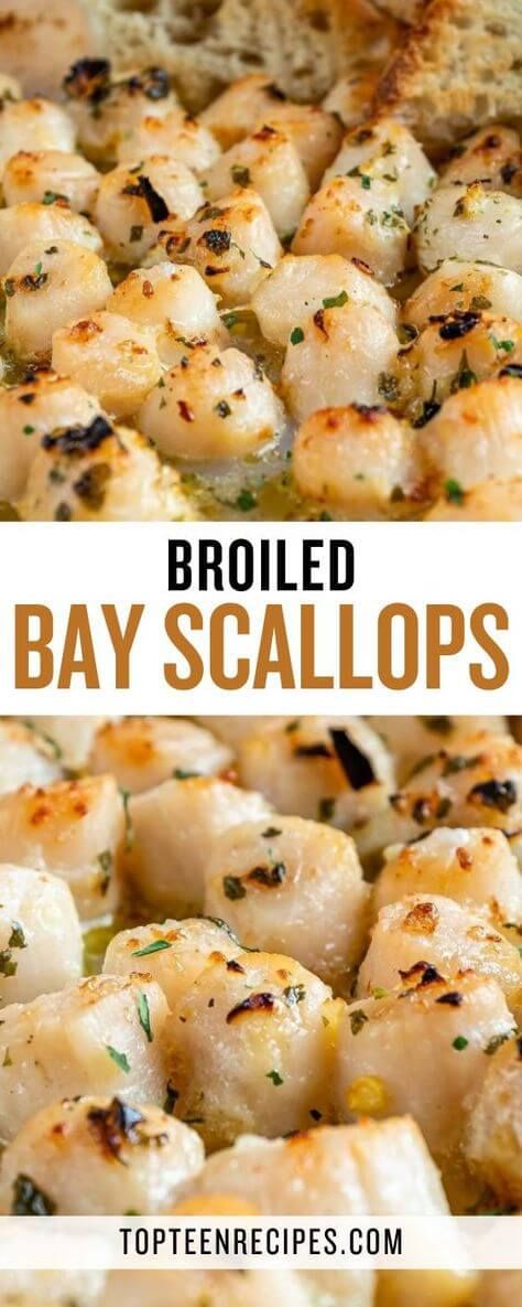 Broiled Bay Scallops - Top Recipes Bay Scallop Recipes, Cook Scallops, Shrimp And Scallop Recipes, Bay Scallops, Scallop Pasta, Seafood Recipes Scallops, How To Cook Scallops, Seafood Dish Recipes, Seafood Bake