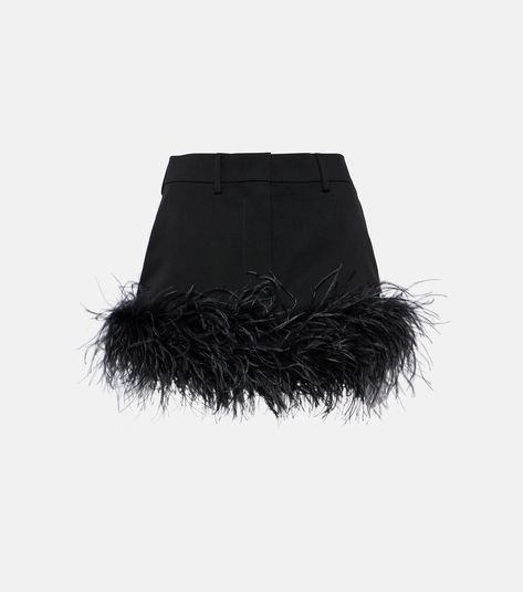 Feather-trimmed wool miniskirt in black - Miu Miu | Mytheresa Feather Skirt, Ladies Clothes Fashion, Cute Pants, Ladies Clothes, Karen Millen, Custom Dresses, A Line Skirts, Miu Miu, New Collection